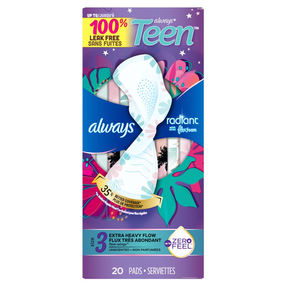Always Radiant Teen Pads, Extra Heavy, Unscented