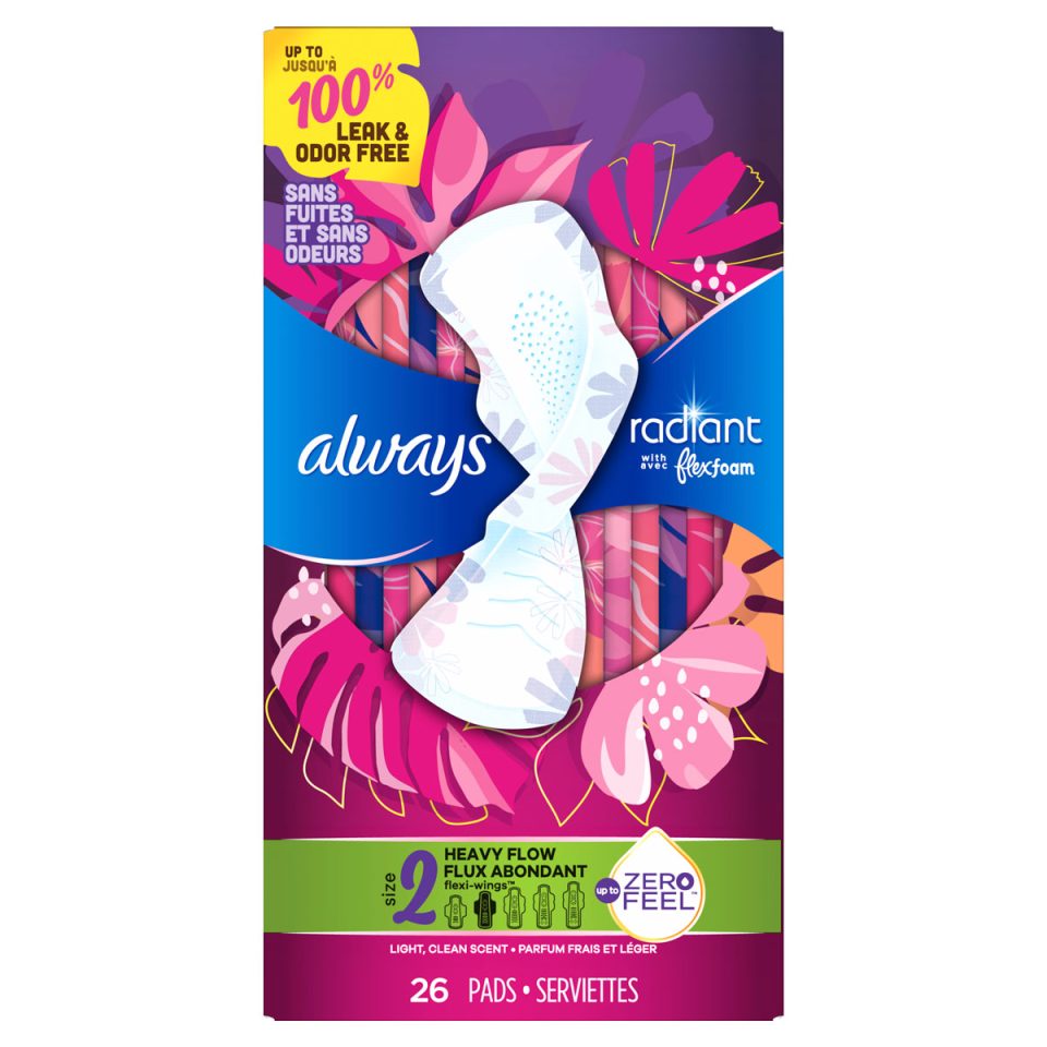 Always Radiant Size 2 Heavy Flow Pads, Light Clean Scent