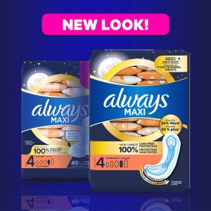 Always Maxi Size 4 Overnight Pads Without Wings, Unscented